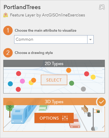 Layer style pane with the main attribute set to Common and the drawing style set to 3D Types